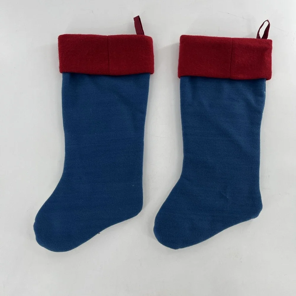 2 Vintage Snowman Felt Applique Christmas Stocking 3D Fleece Knit Pom Stitch 21